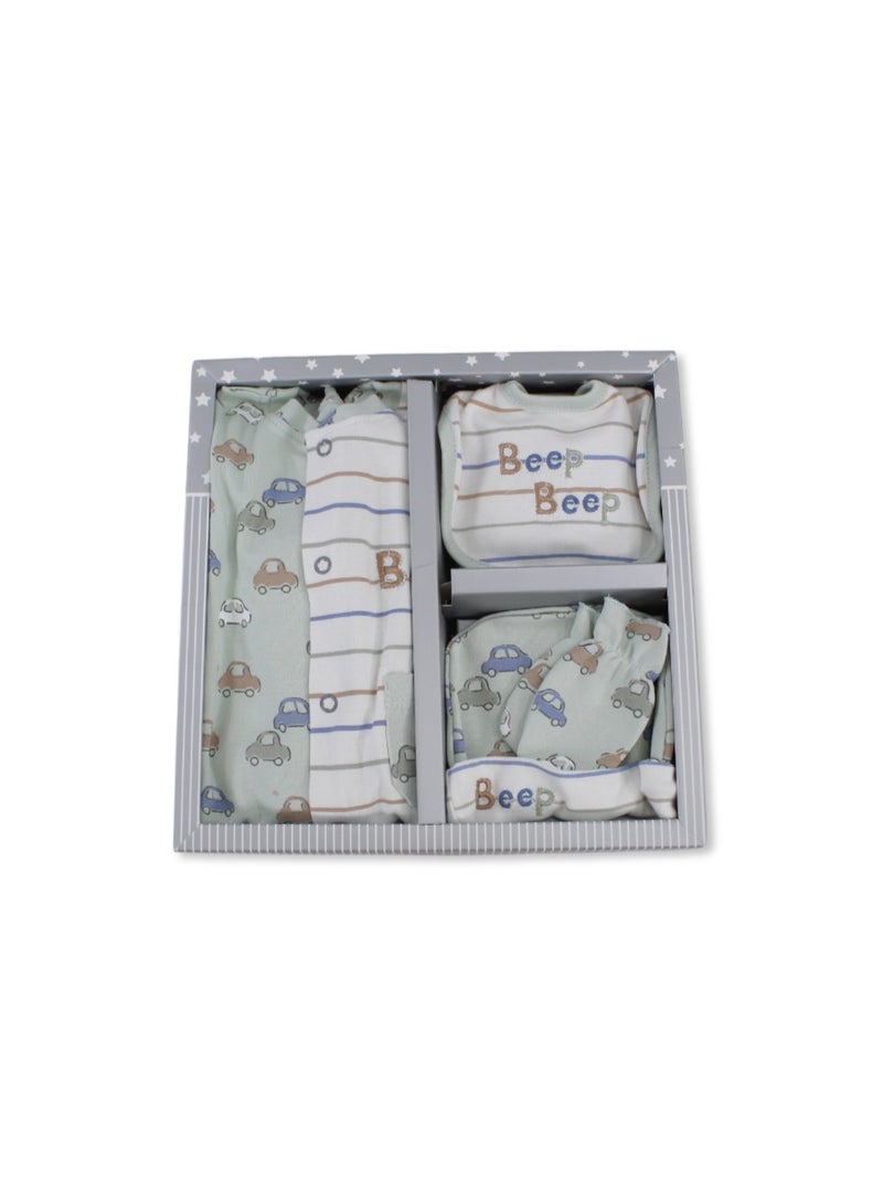 Junior Baby Boys Cotton Gift Clothes Box – Mint & Off-White - Image 3